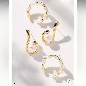 NWT Anthropologie Pearl Huggie Earrings, Set of 2